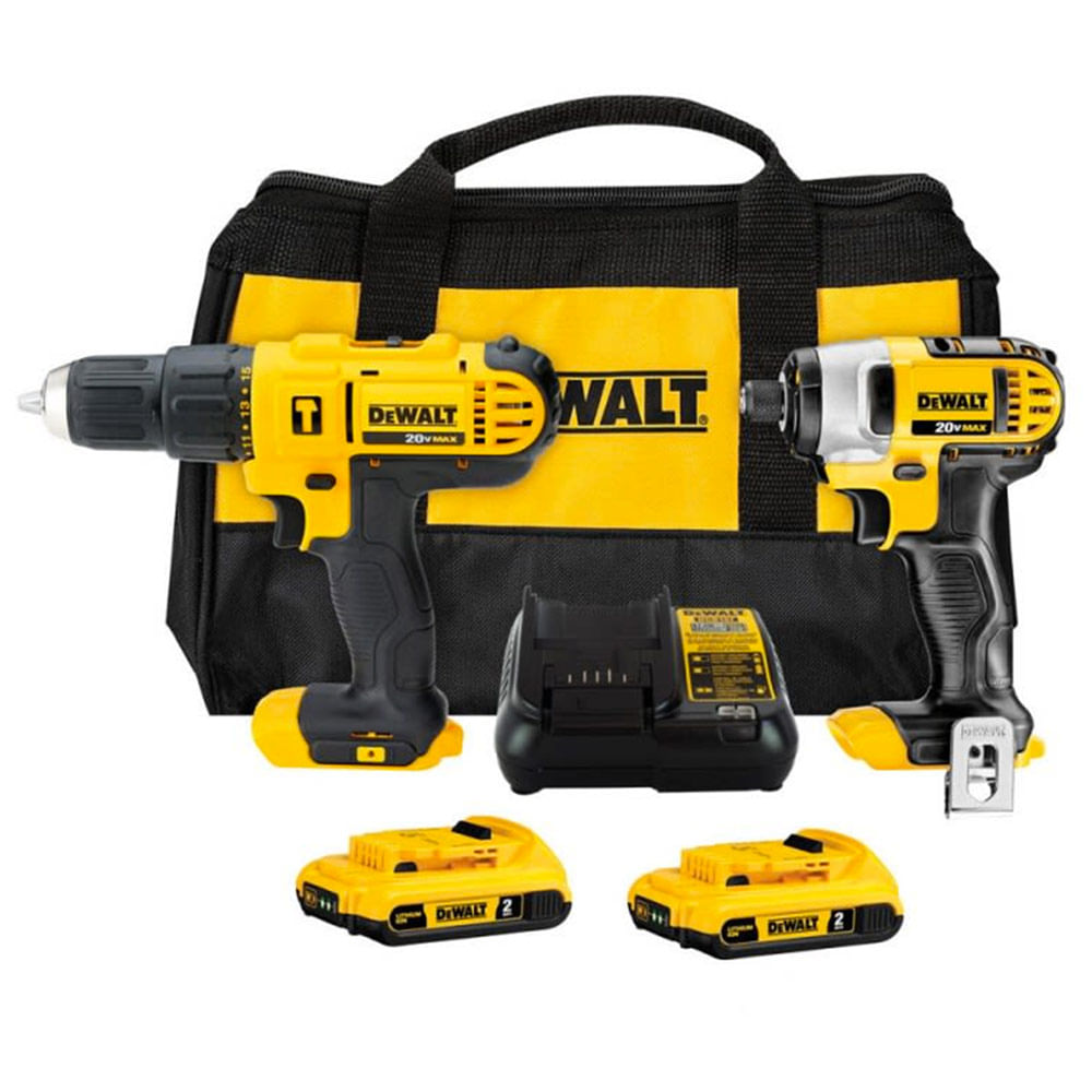 Combo Dewalt Taladro Percutor 20v MAX + Atornillador de Impacto + 2 Baterías