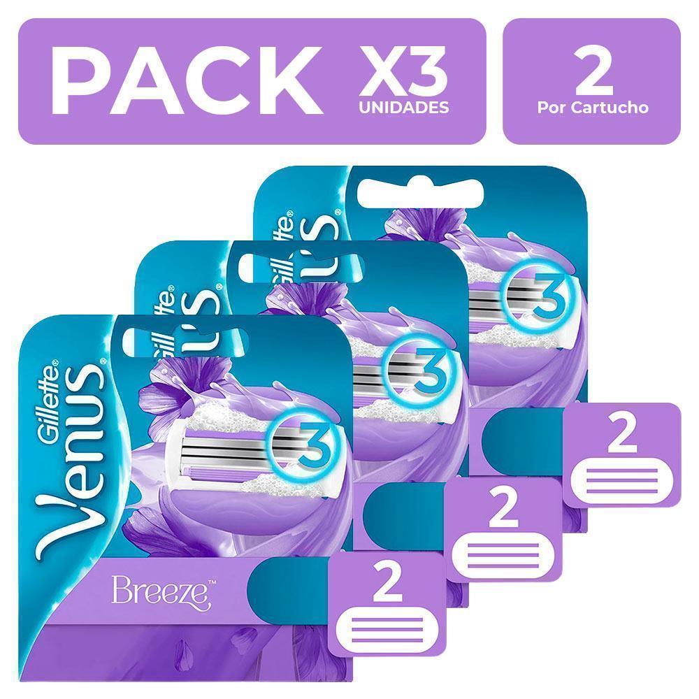 Cartuchos para Afeitar Gillette Venus Breeze 2 unidades Pack x3