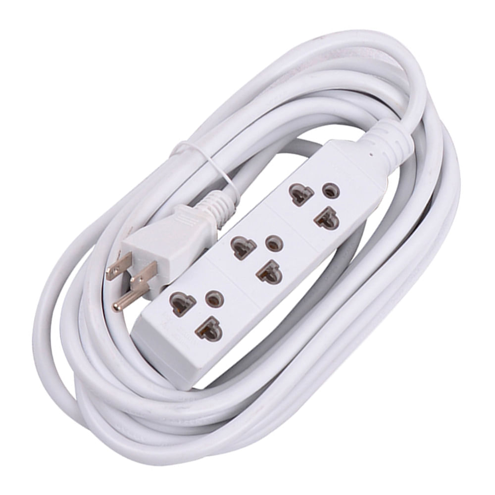 Extensión 3 tomas tierra 3x18awg 5m Blanco