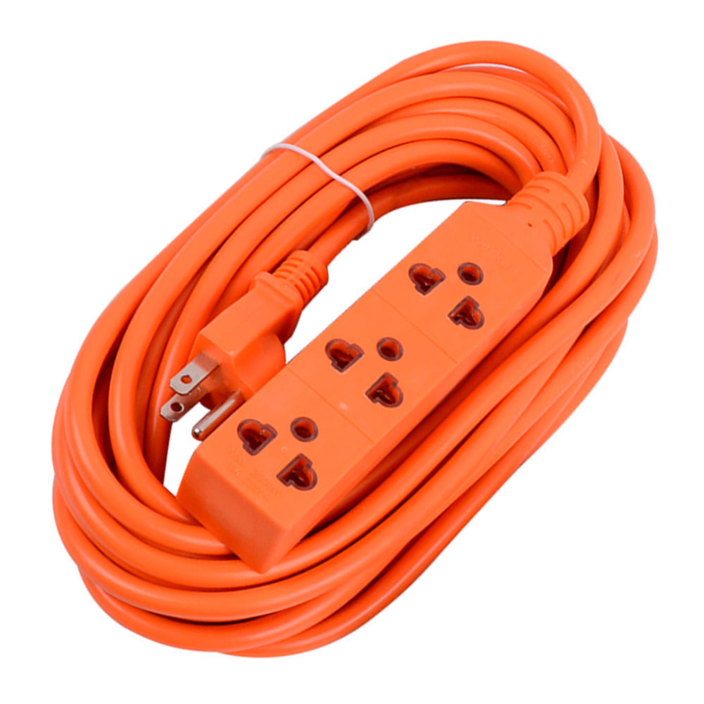 Extensión 3 tomas tierra 3x18awg 7m Naranja