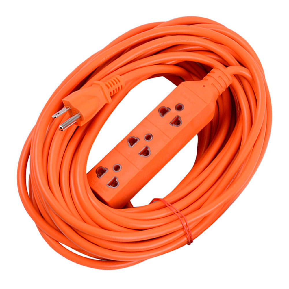 Extensión 3 tomas tierra 3x16awg 15m Naranja