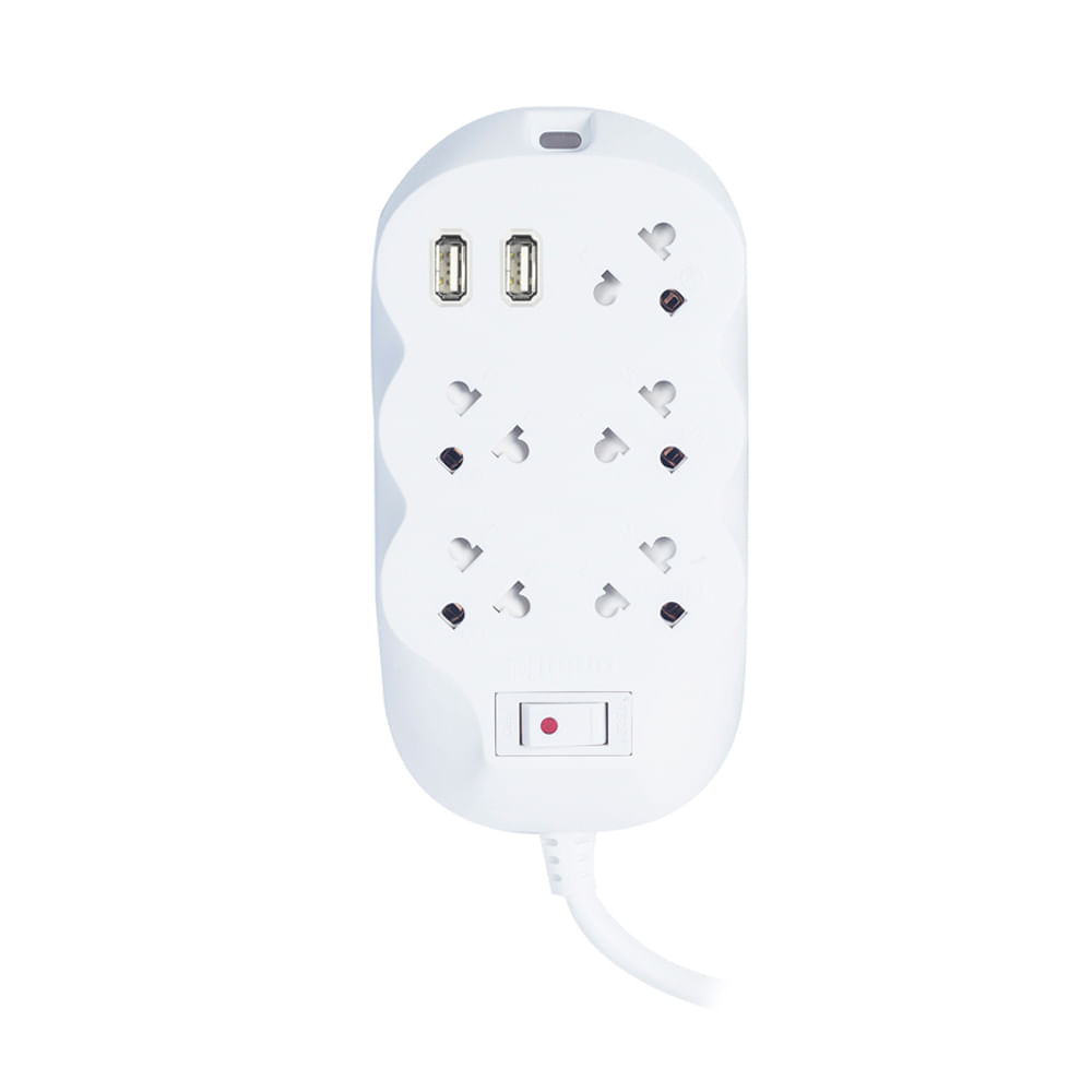 Extensión 5 tomas Universal + Tierra 2 USB