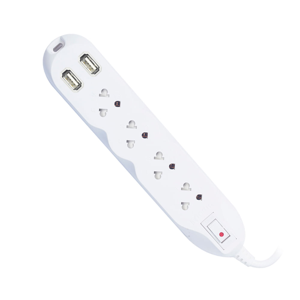 Extensión 4 tomas Universal + Tierra 2 USB