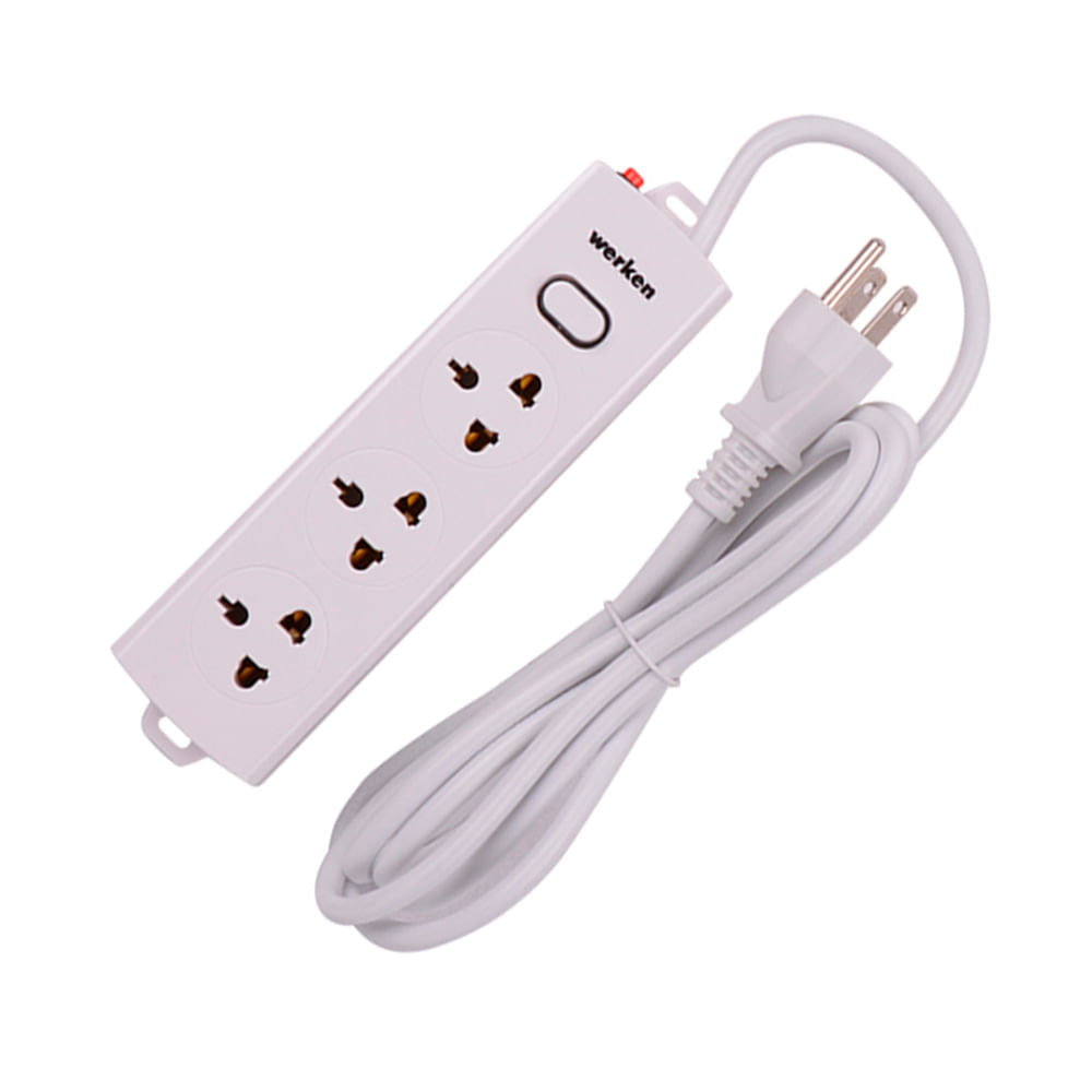 Extensión 3 tomas Univ Tierra 2m blanco