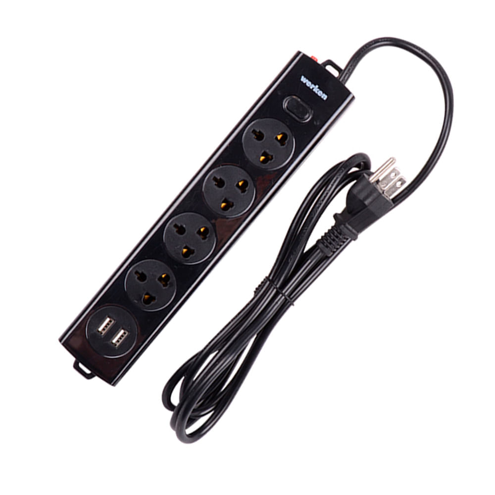 Extensión 4 tomas 2 puertos USB 2m negro