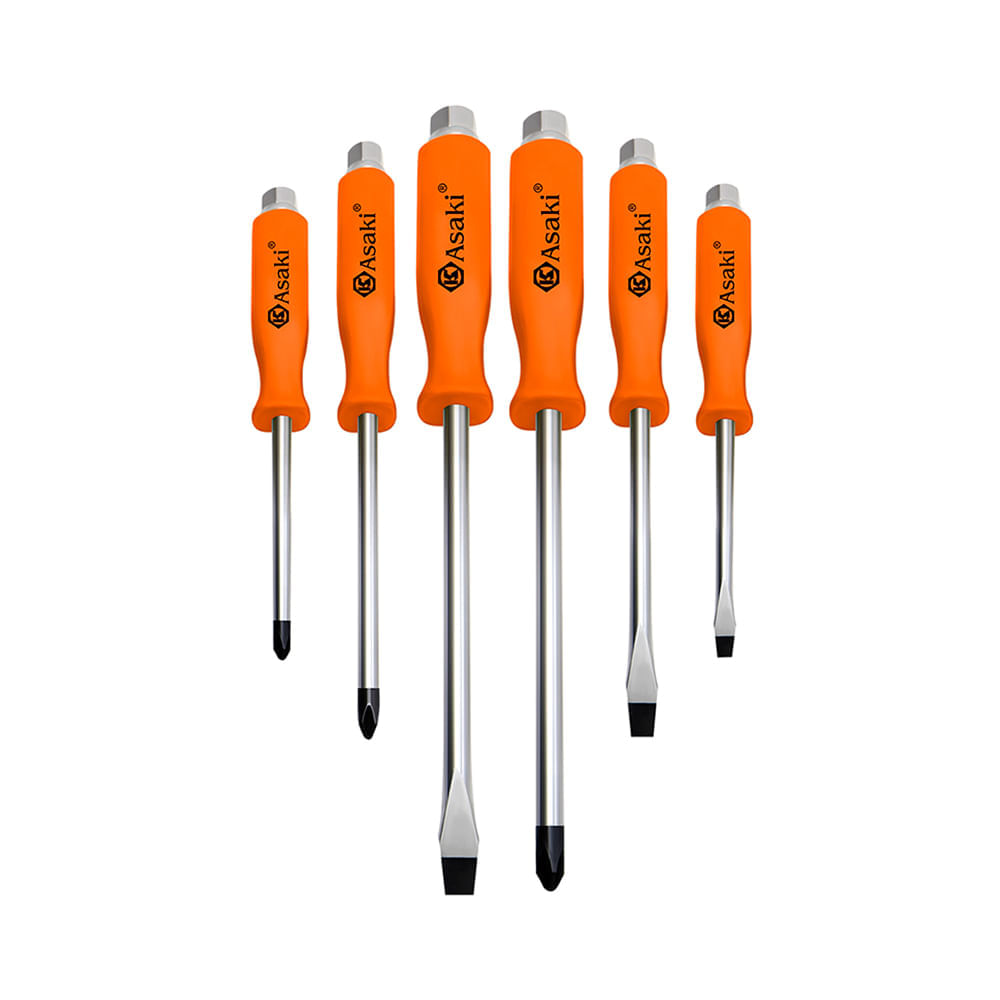 Juego desarmador golpe Naranja 6 piezas