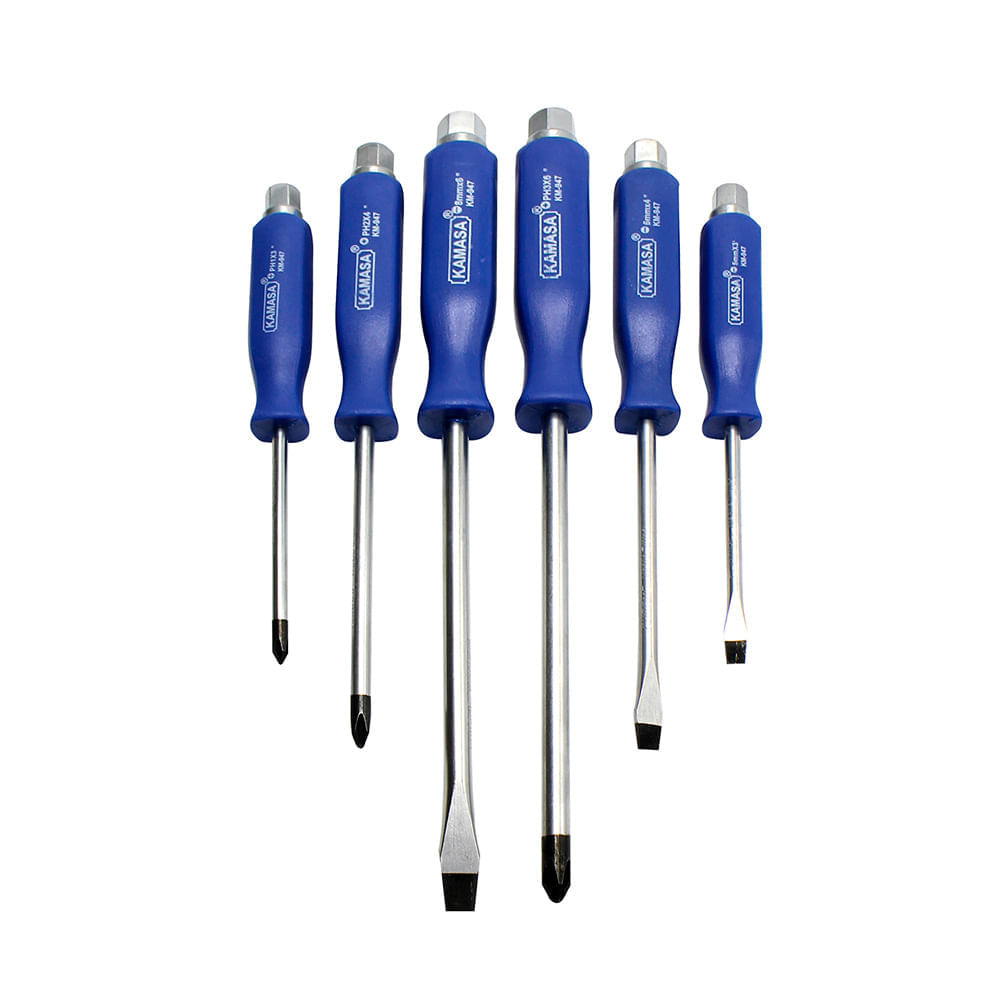 Juego desarmador golpe mango azul 6 piezas