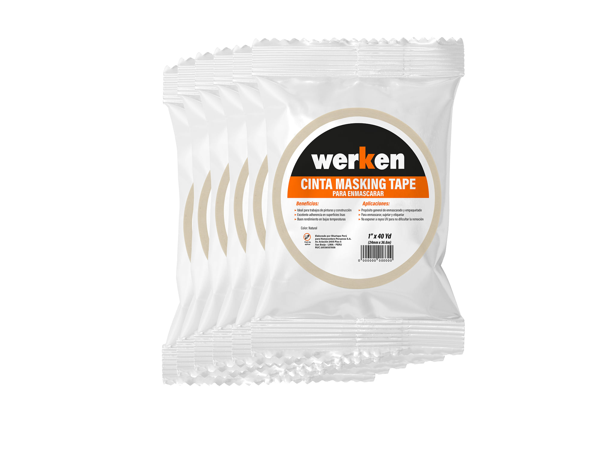 Cinta Masking Tape Multiuso 1"" x 40yd (24mmx36m) Werken - 6 unidades