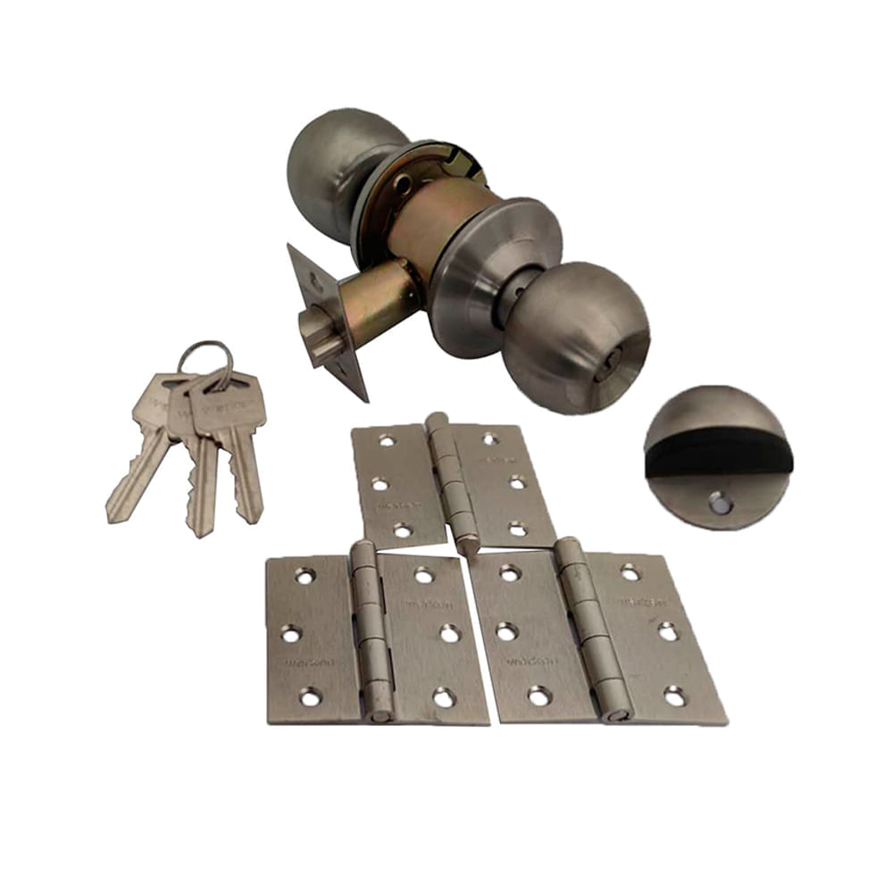 Combo Cerradura + 3 bisagras satin 3x3"" + Tope