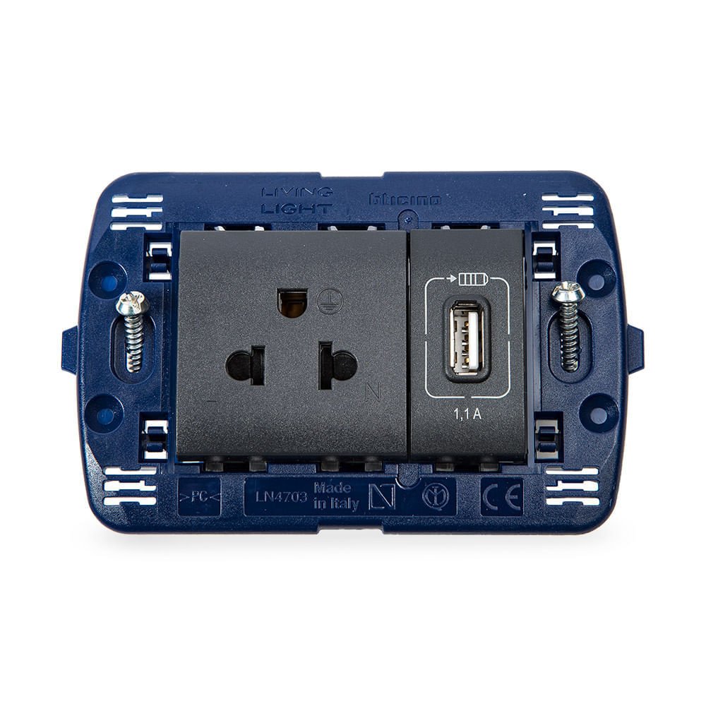 Toma USB + Toma Unipersonal 2P + T Living Light