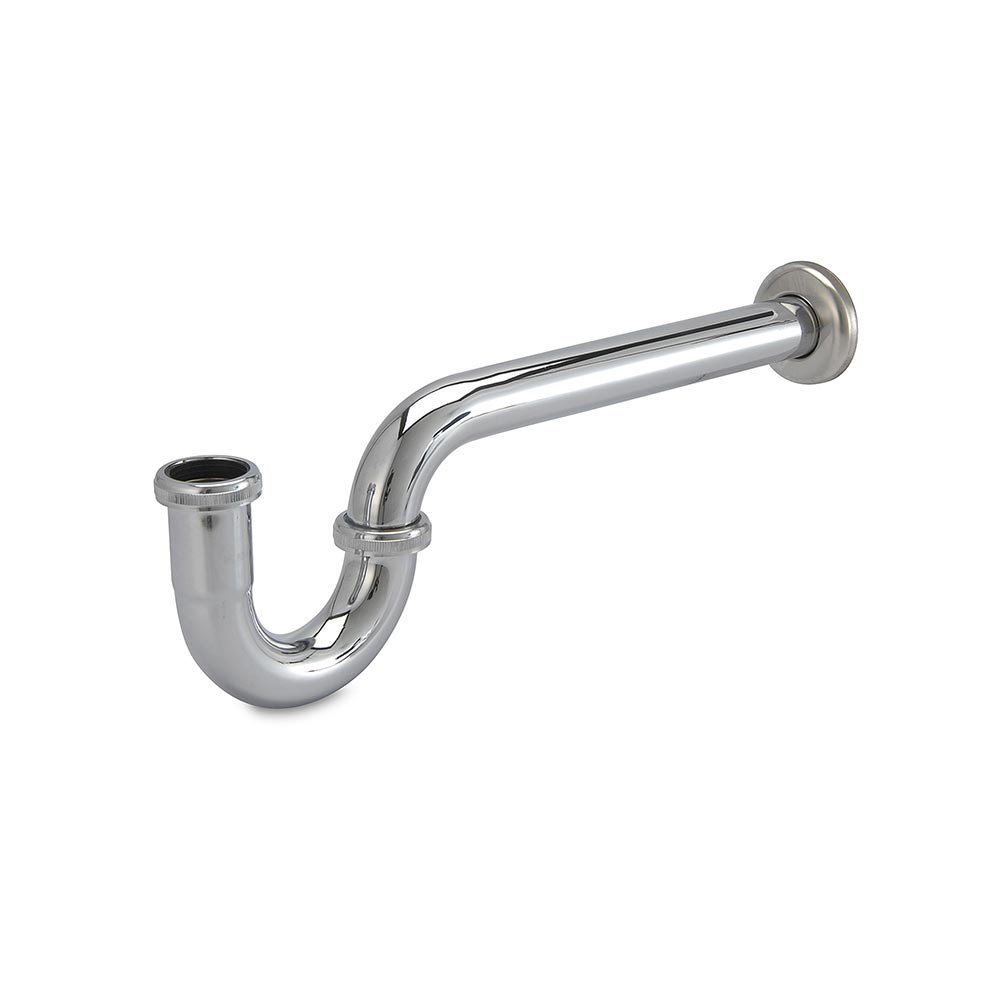 Trampa P de acero inoxidable cromado de 1 1/4"" con coleta larga