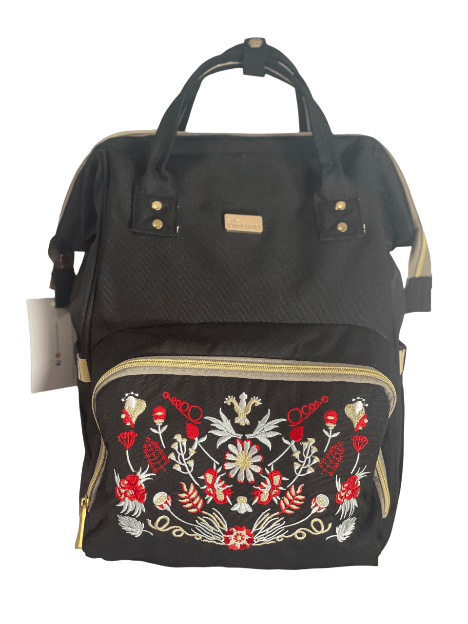 MOCHILA PAÑALERA NEGRA BORDADA