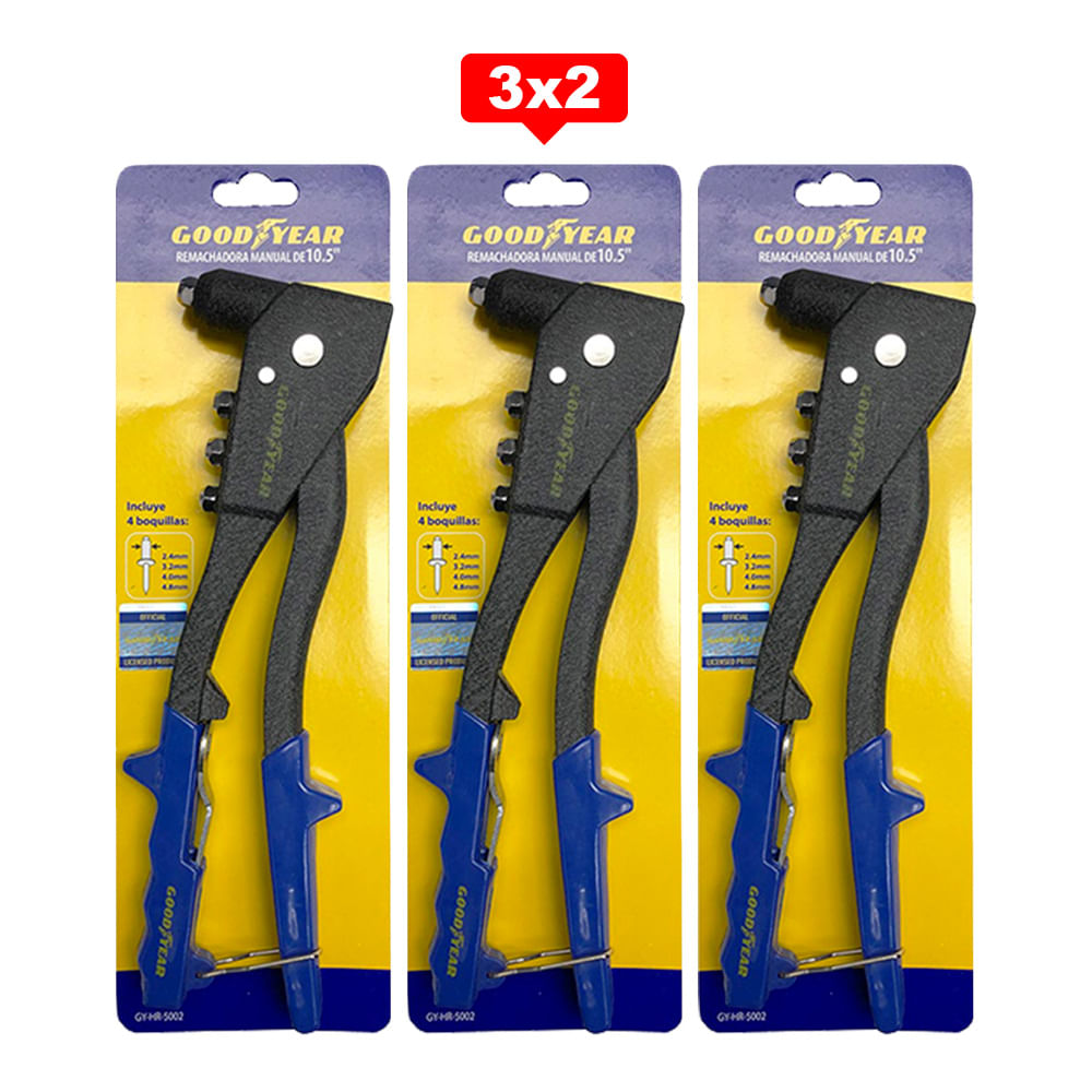 Pack 3x2 Remachadora Manual Goodyear GY-HR-5002 Aluminio 10.5""