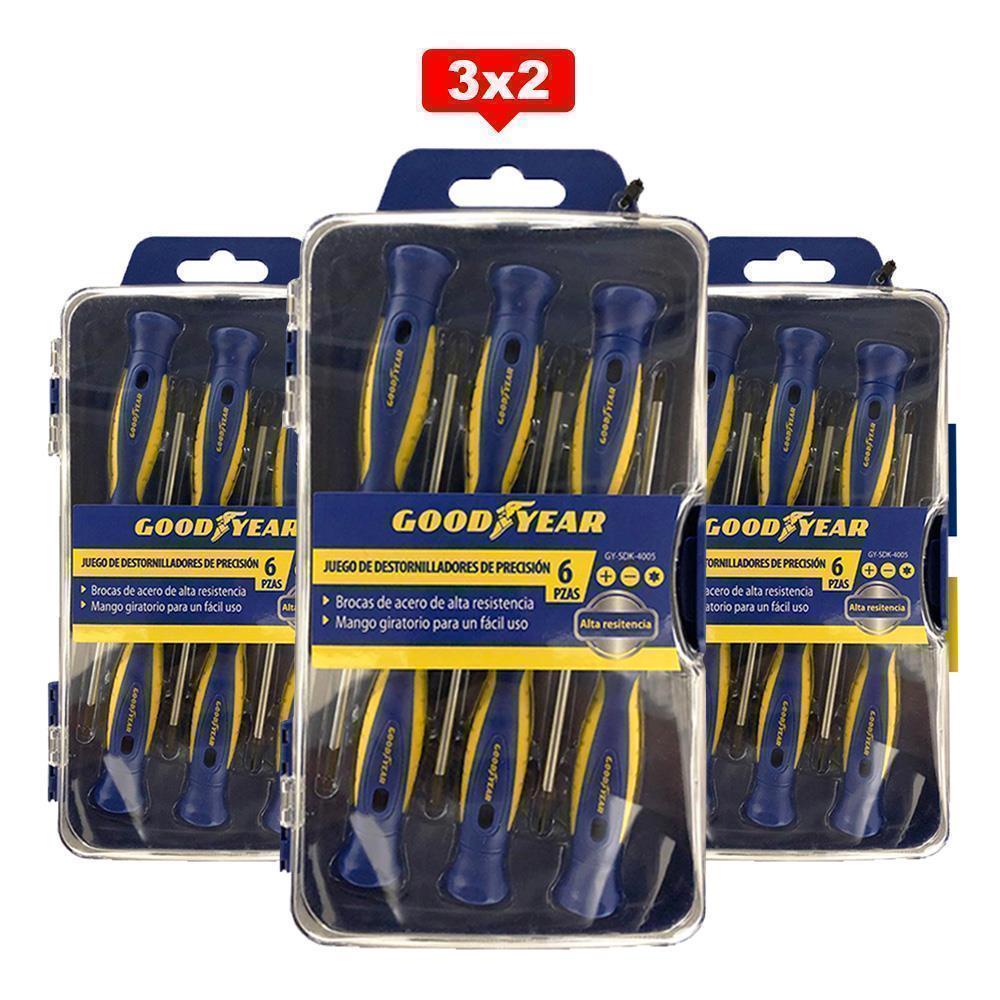 Pack 3x2 Destornilladores Puntas Precisión Goodyear GY-SDK-4005 Set 6 Piezas