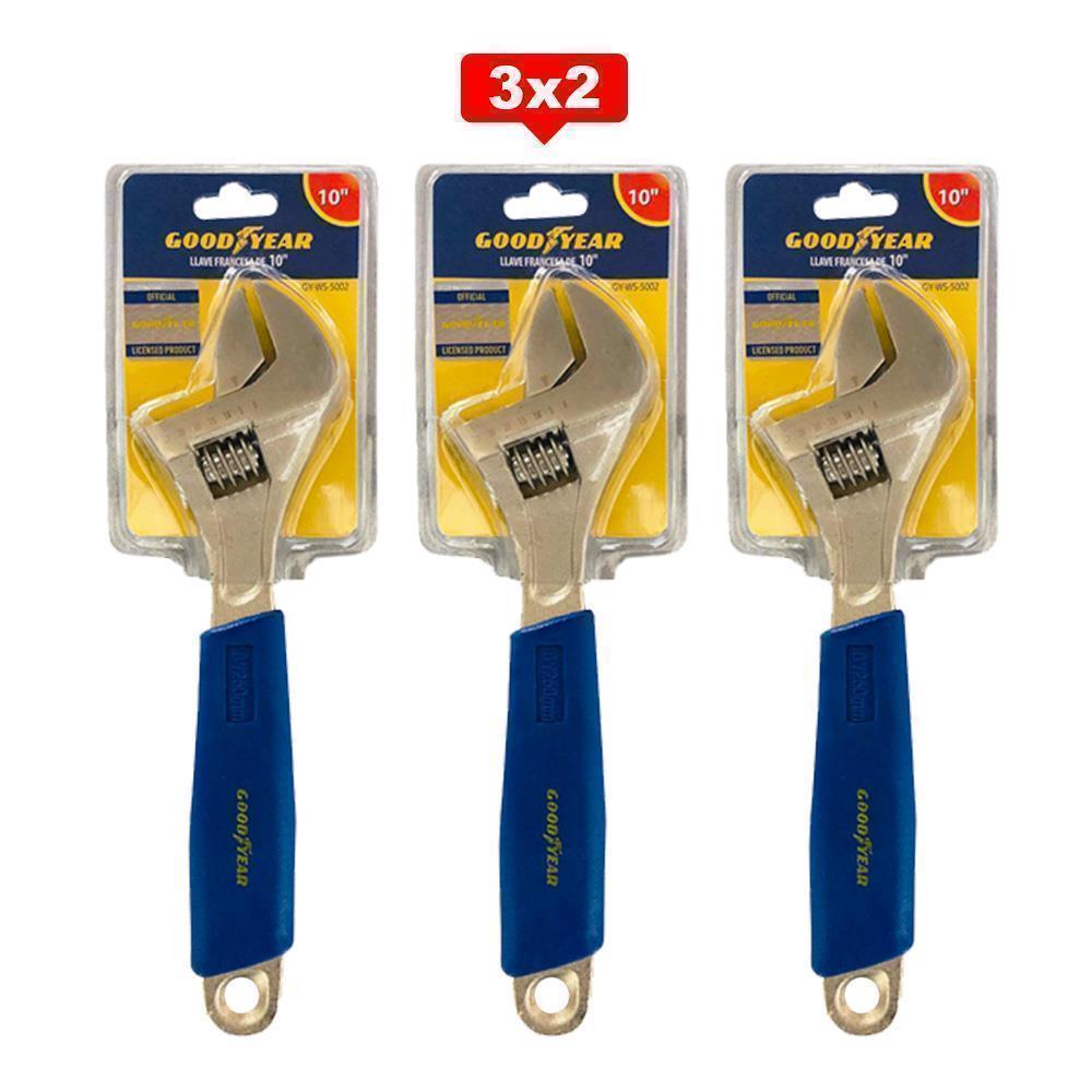 Pack 3x2 Llave Francesa Ajustable Goodyear GY-WS-5002 de 10 pulgadas