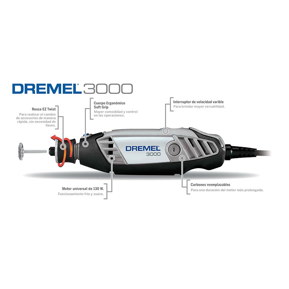 Multiherramienta Dremel 3000 + Kit 30 Accesorios + 2 Aditamentos