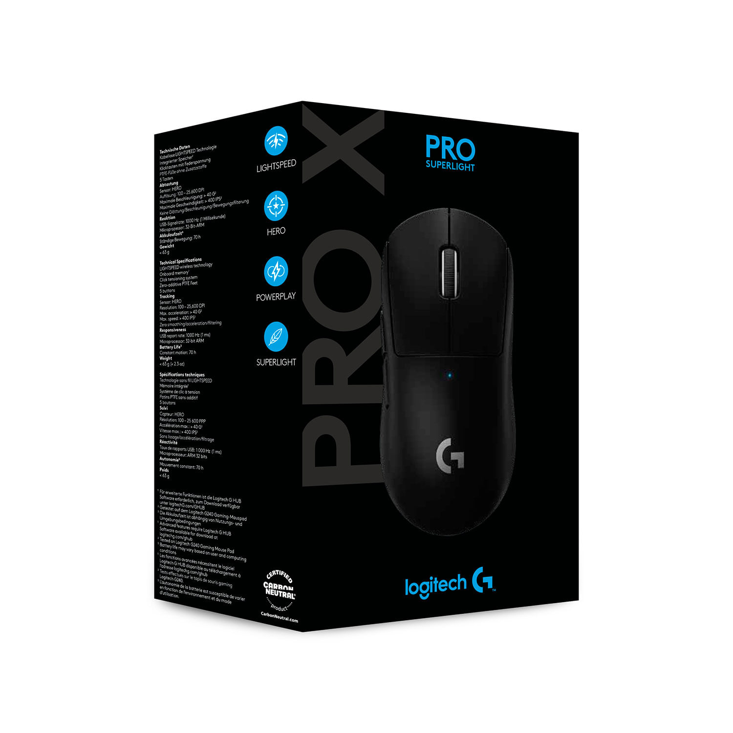 Mouse Gamer Logitech G Pro X Superlight Wireleess Lightspeedd Hero 25K Black