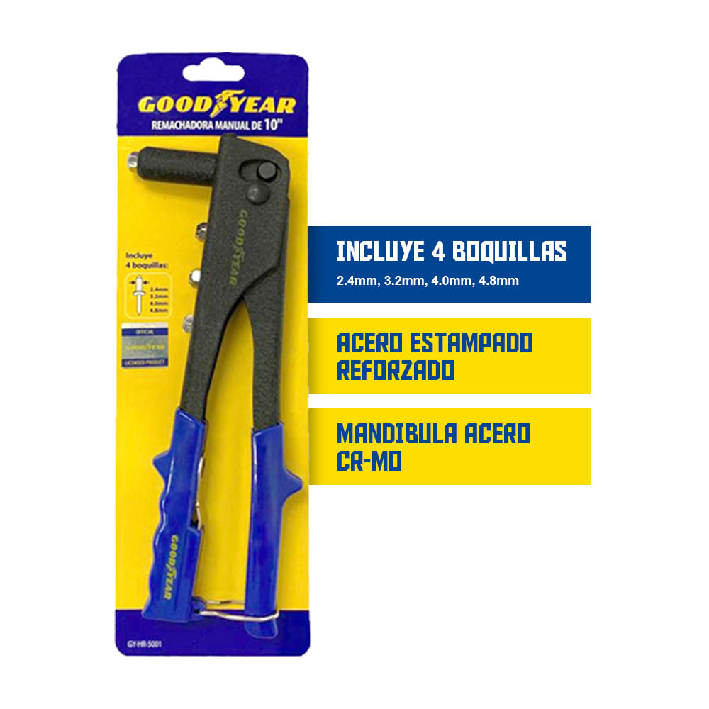 Remachadora Manual Goodyear GY-HR-5001 Aluminio 10"" 4 Boquillas