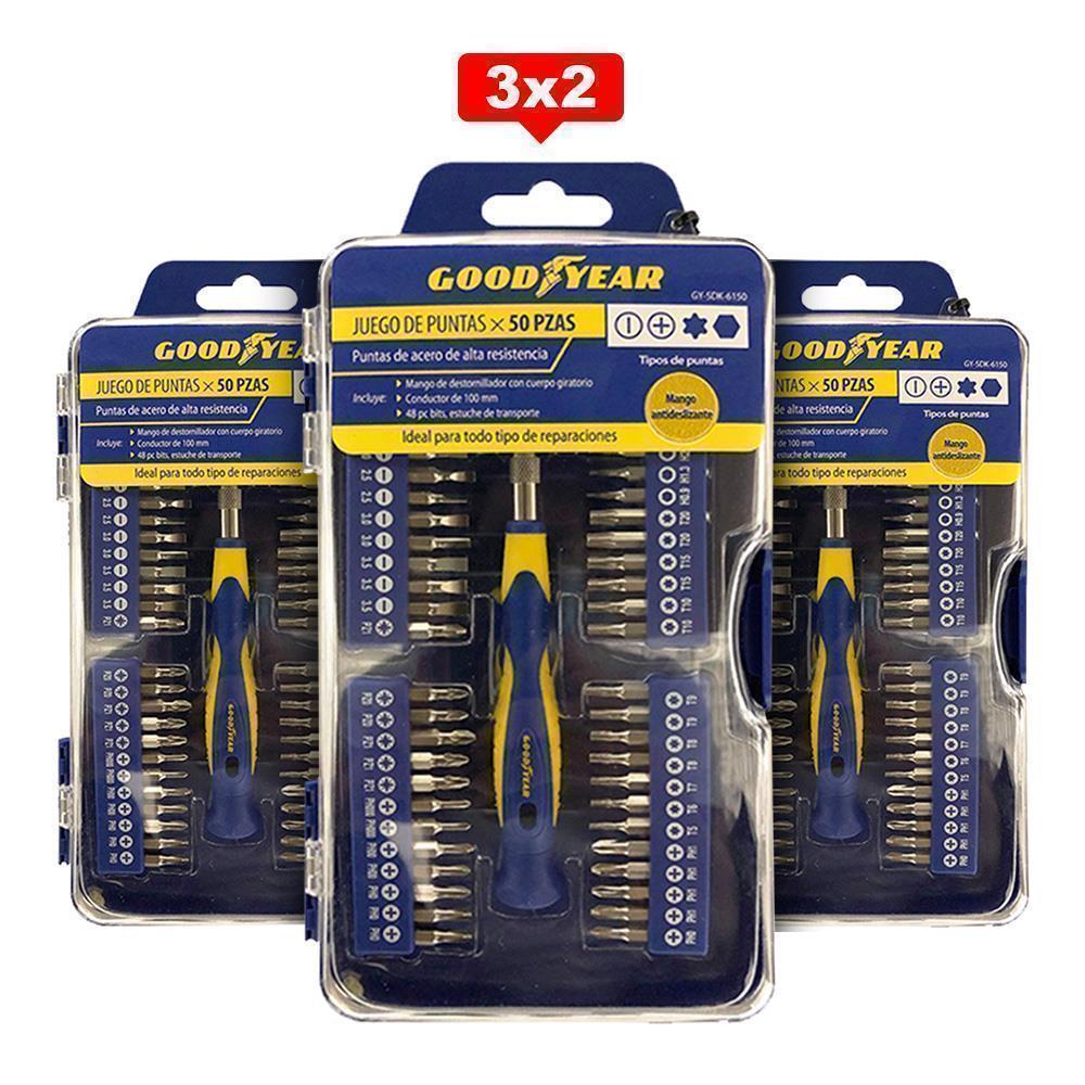 Pack 3x2 Destornillador Puntas Precisión Goodyear GY-SDK-6150 Set 50 Piezas