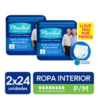 Pack PLENITUD Pañal Adulto Protect Plus Incontinencia Intensa Talla P/M Paquete 24un Pack 2un