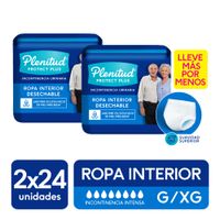 Pack Pañal para Adulto PLENITUD Protect Plus Incontinencia Intensa Talla G/XG Paquete 24un x 2un
