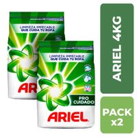 Pack Detergente en Polvo ARIEL Perlas Limpiadoras Bolsa 4Kg Paquete 2un
