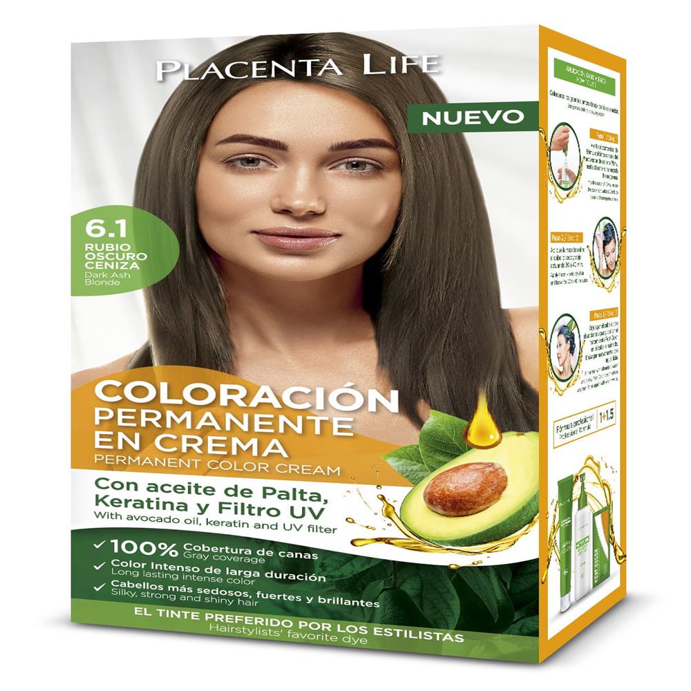 Placenta Life Coloración 6.1 Rubio Oscuro Ceniza Kit
