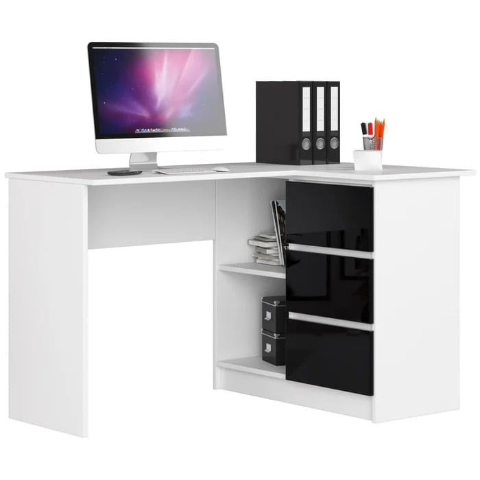 Escritorio en L Gerencial Blanco-Negro 125cm