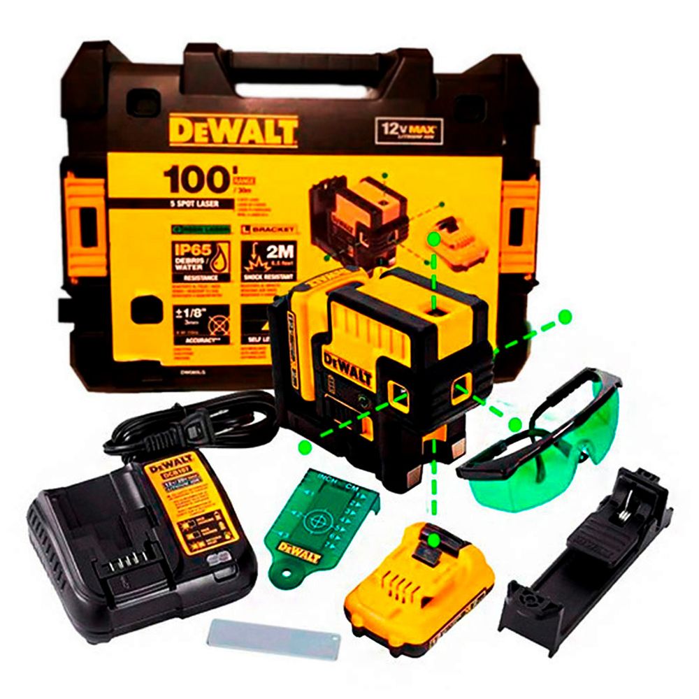Nivel Láser 5 Puntos Luz Verde 12V Max 30 Metros Dewalt DW085LG