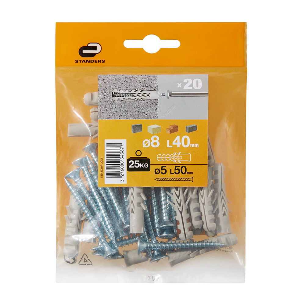 Tornillo + Tarugo 8x40mm x 20 unidades