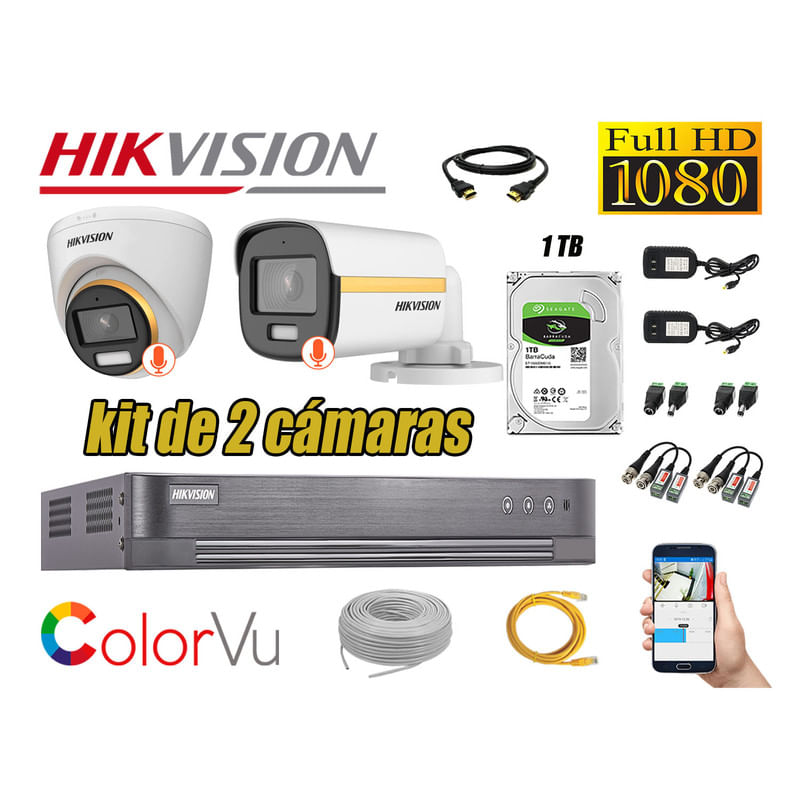 CÁMARAS SEGURIDAD KIT 2 HIKVISION 1080P| COLORVU VISION COLOR 1TB