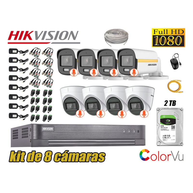 CÁMARAS SEGURIDAD HIKVISION KIT 8 FULL HD | COLORVU VISION COLOR 2TB