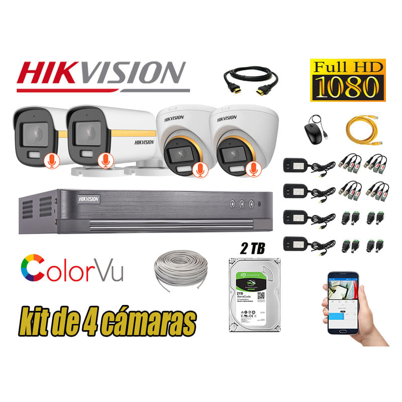 CÁMARAS SEGURIDAD KIT 4 FULL HD HIKVISION | COLORVU VISION COLOR 2TB