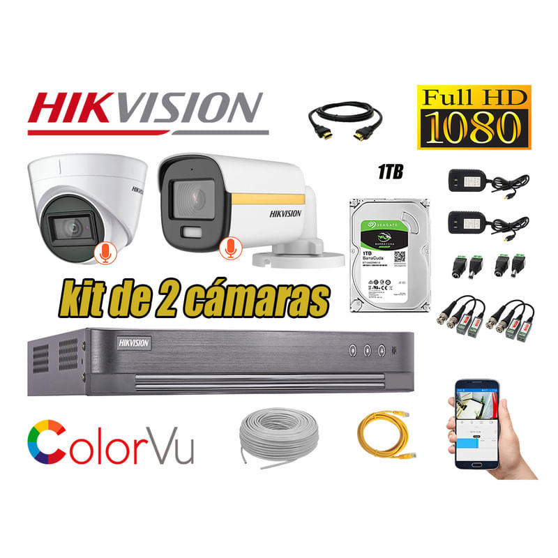 CÁMARAS SEGURIDAD KIT 2 FULL HD HIKVISION | COLORVU VISION COLOR 1TB