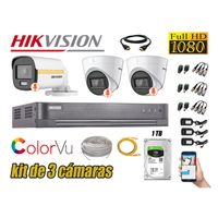 CÁMARAS SEGURIDAD KIT 3 FULL HD HIKVISION | COLORVU VISION COLOR 1TB