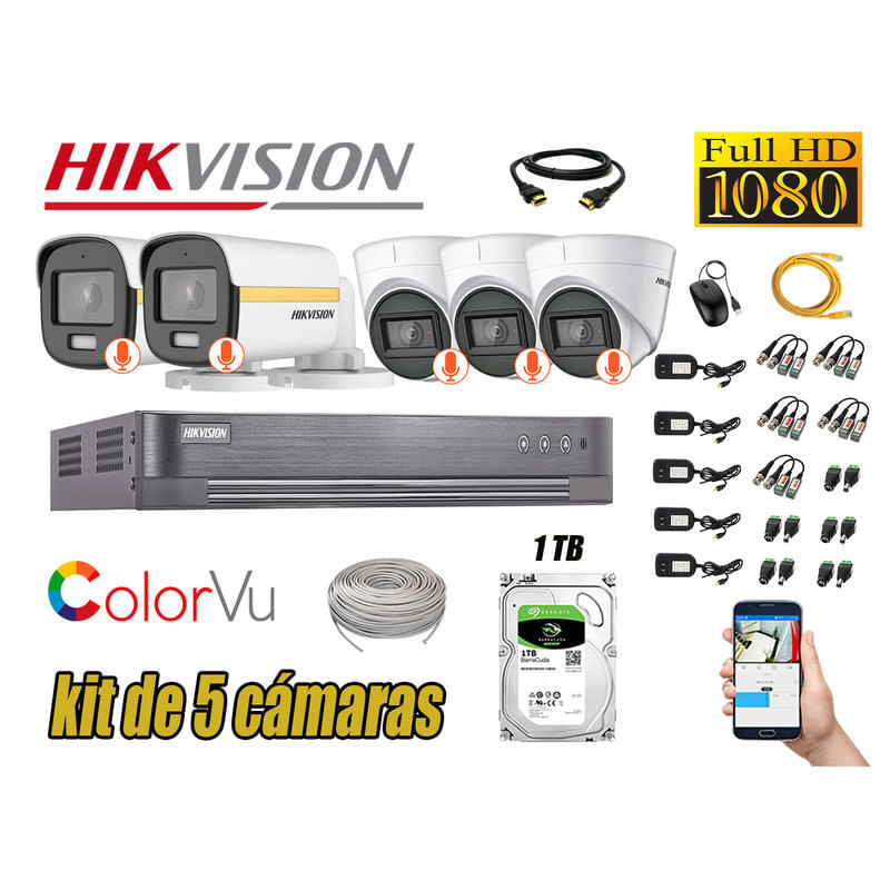 CÁMARAS SEGURIDAD KIT 5 1080P HIKVISION | COLORVU VISION COLOR 1TB
