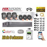 CÁMARAS SEGURIDAD HIKVISION KIT 6 FULL HD | COLORVU VISION COLOR 1TB