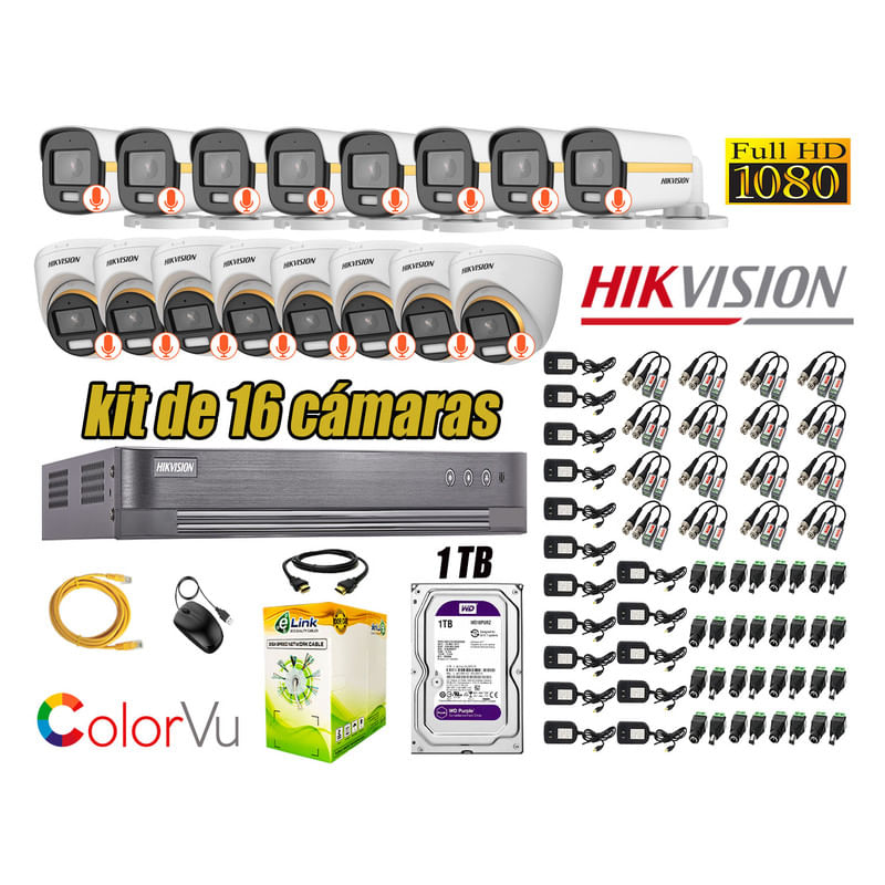 CÁMARAS SEGURIDAD KIT 16 FULL HD HIKVISION | COLORVU VISION COLOR 1TB