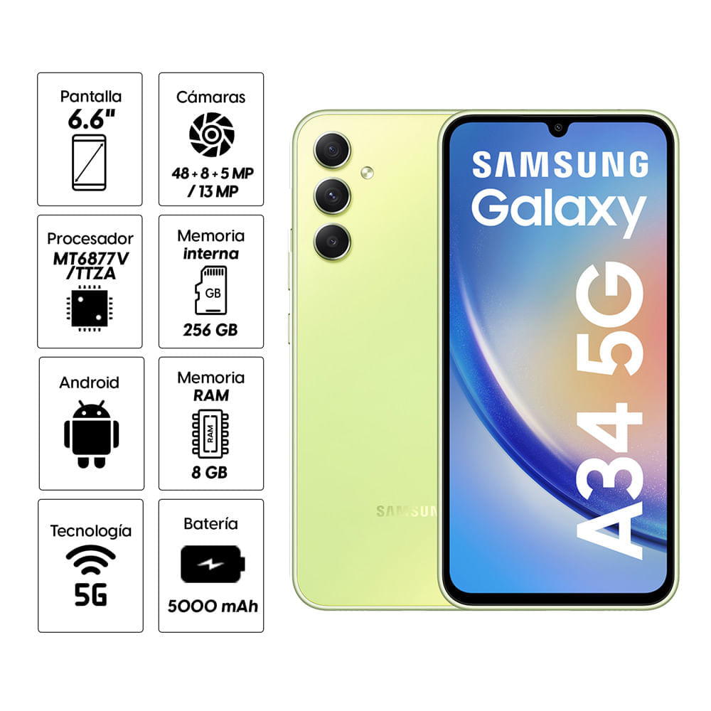 Celular Samsung A34 5G 256GB 8 RAM verde - Agaval