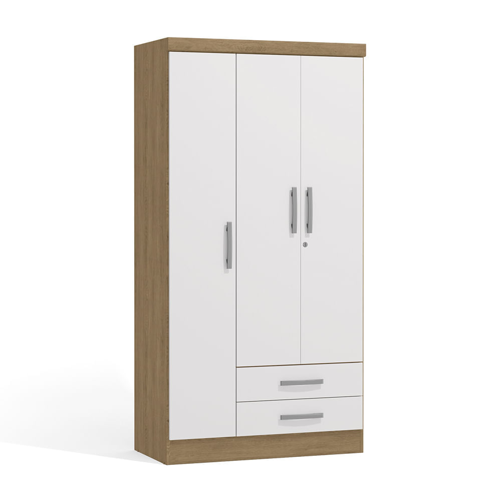 Ropero Ema 3 Puertas 2 Cajones Blanco/Maple Kappesberg
