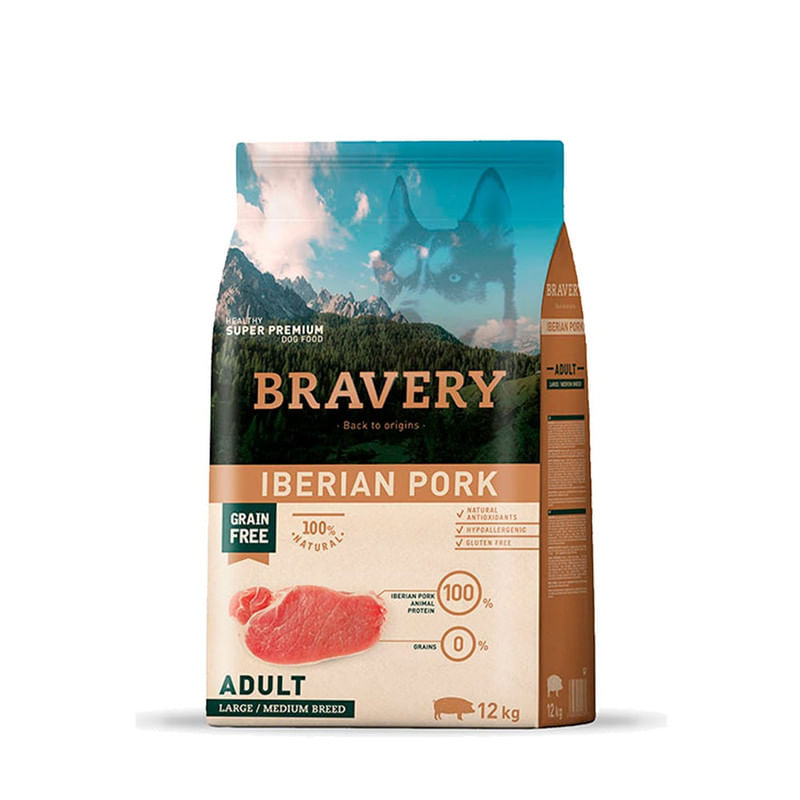 Alimento Perros Grandes Adulto Bravery Cerdo Ibérico 12Kg