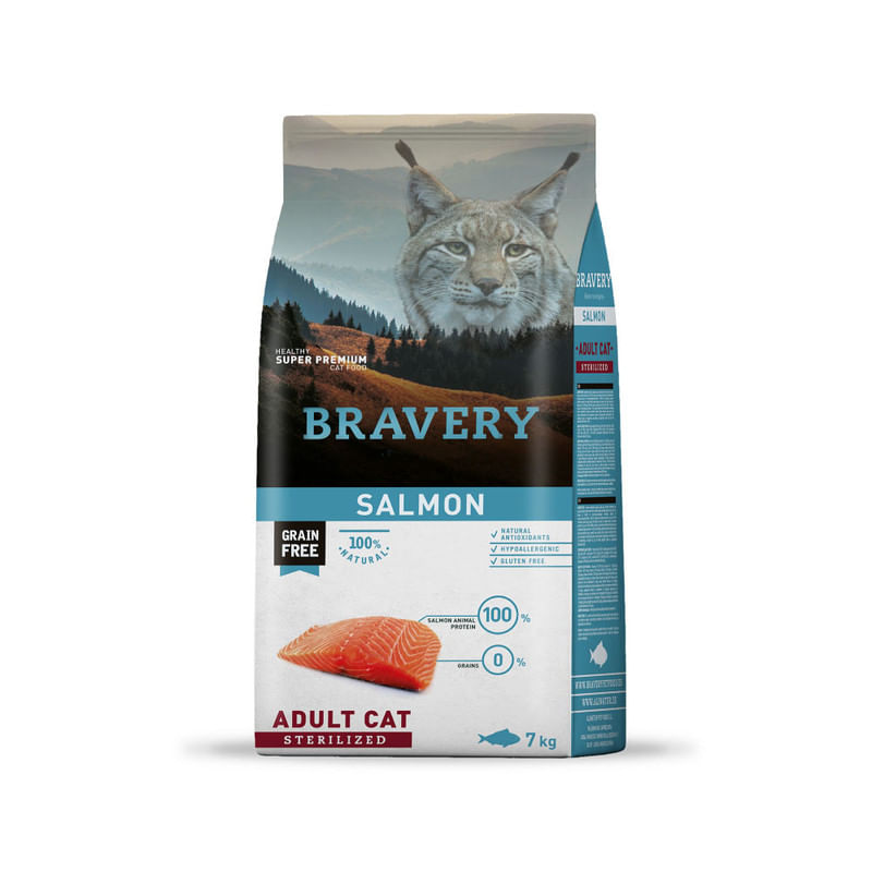 Alimento para Gatos Adultos Esterilizado Bravery Salmón 7 Kg