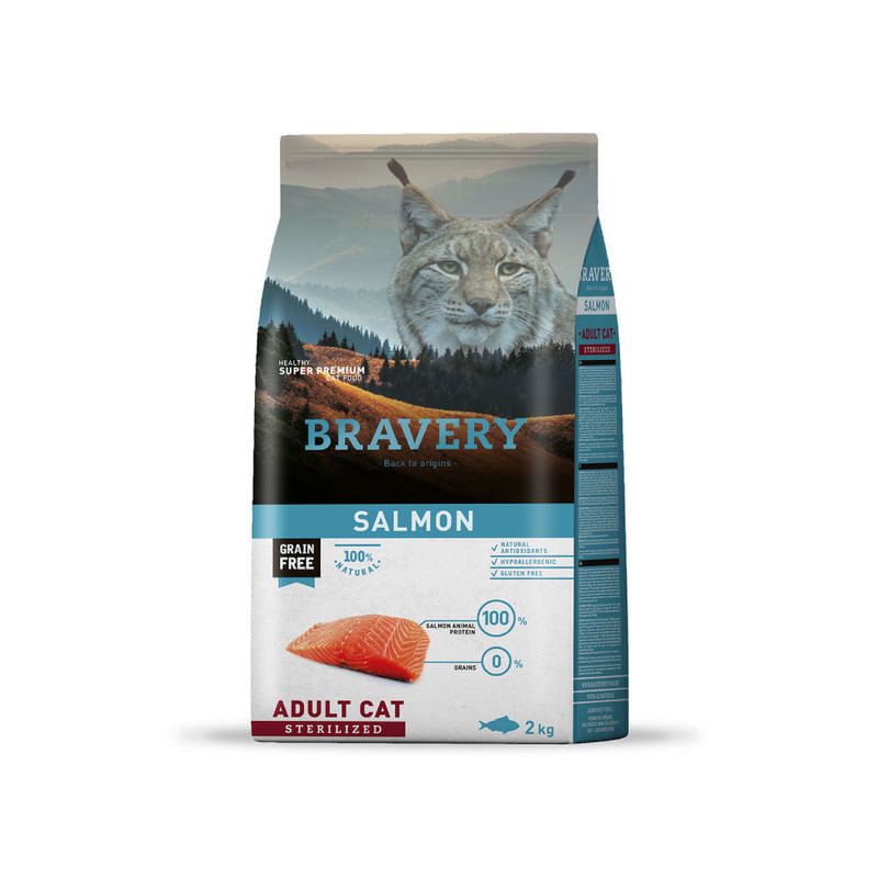 Alimento para Gatos Adultos Esterilizado Bravery Salmón 2 Kg