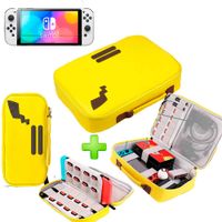 Pack Maleta para Nintendo Switch y Oled Pikachu Amarillo + Estuche Amarillo + Mica Oled