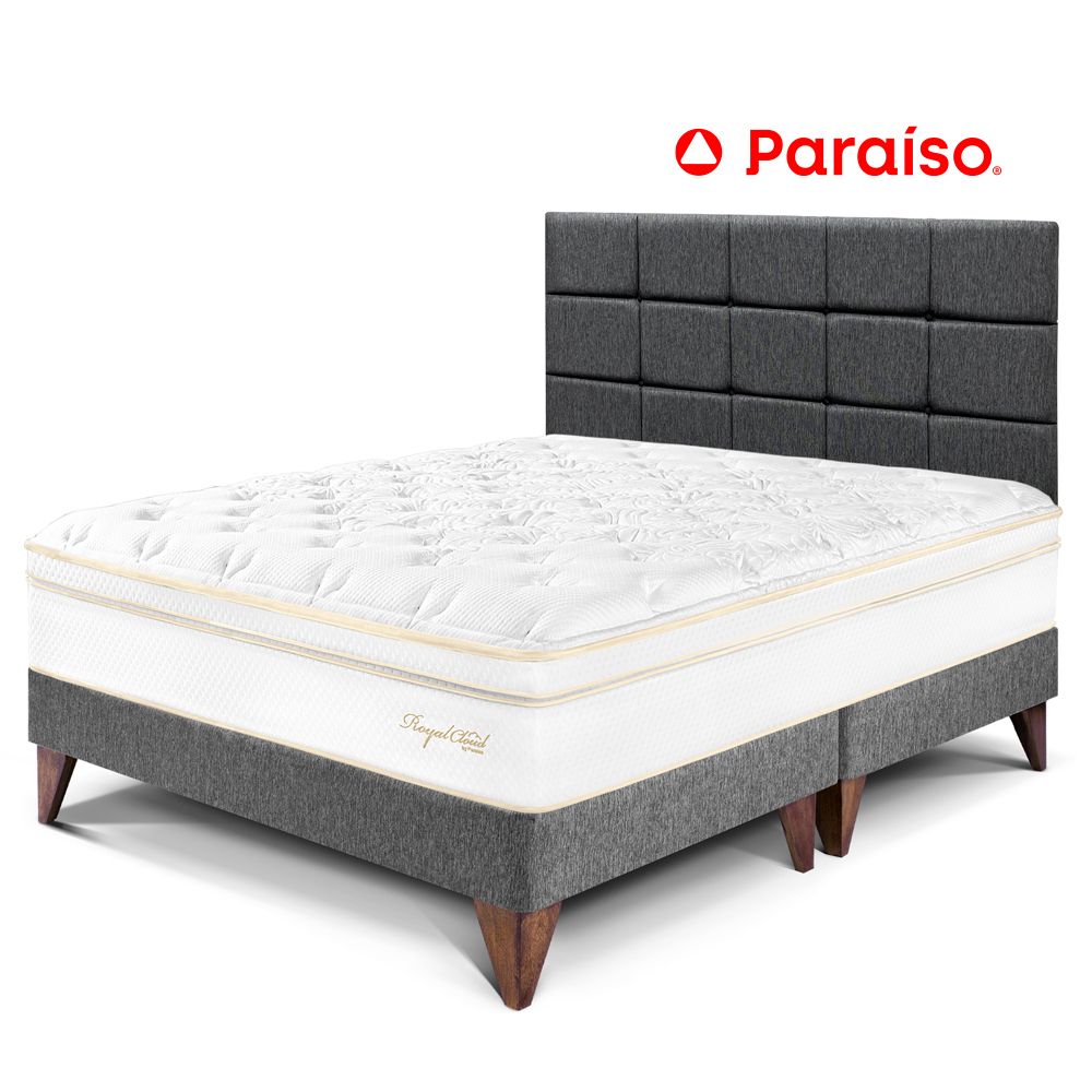 Dormitorio Europeo Royal Cloud Queen con Cabecera Blocks Gris