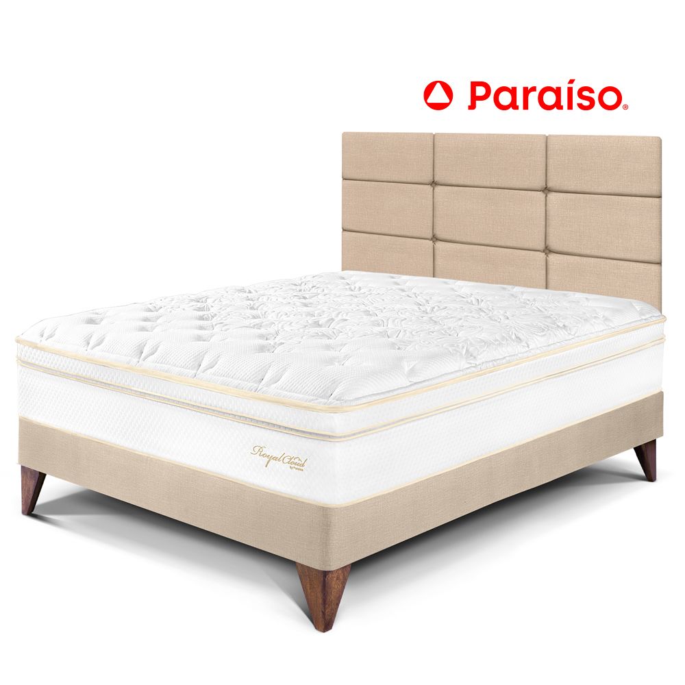 Dormitorio Europeo Royal Cloud 1.5 Plazas con Cabecera Blocks Champagne