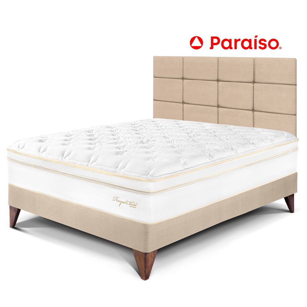 Dormitorio Europeo Royal Cloud 2 Plazas con Cabecera Blocks Champagne