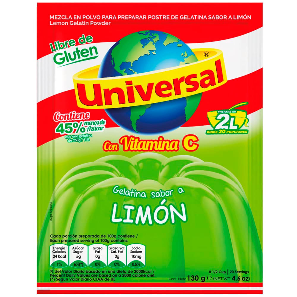Gelatina UNIVERSAL Sabor a Limón Bolsa 130g