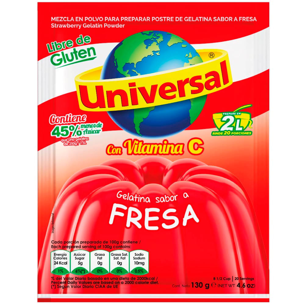 Gelatina UNIVERSAL Sabor a Fresa Bolsa 130g