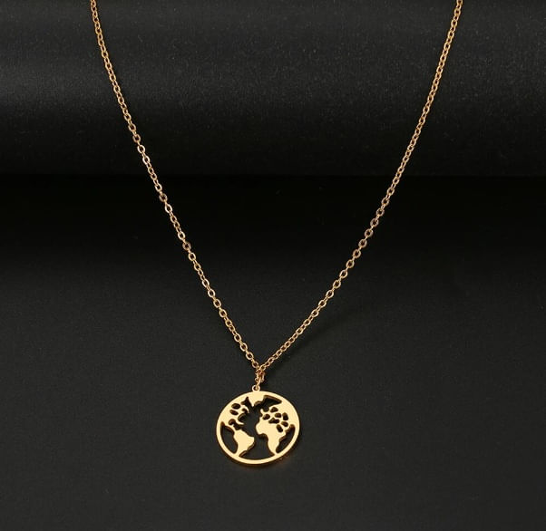 Collar mapamundi dorado mapa del mundo viajero